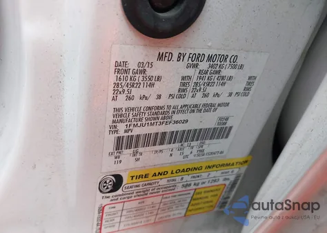 2015 Ford Expedition Platinum z USA, uszkodzony, nr VIN 1FMJU1MT3FEF36029